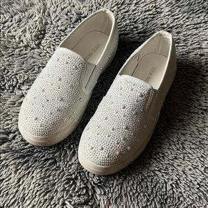 Steve Madden White Embellished Slip-On Sneakers